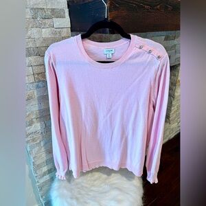 JCrew baby pink sweater with jeweled shoulder